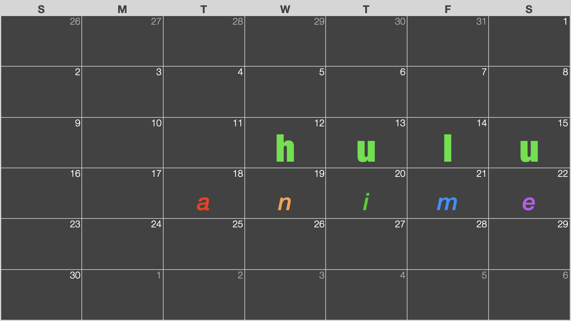 Hulu (フールー) アニメ配信終了予定カレンダー